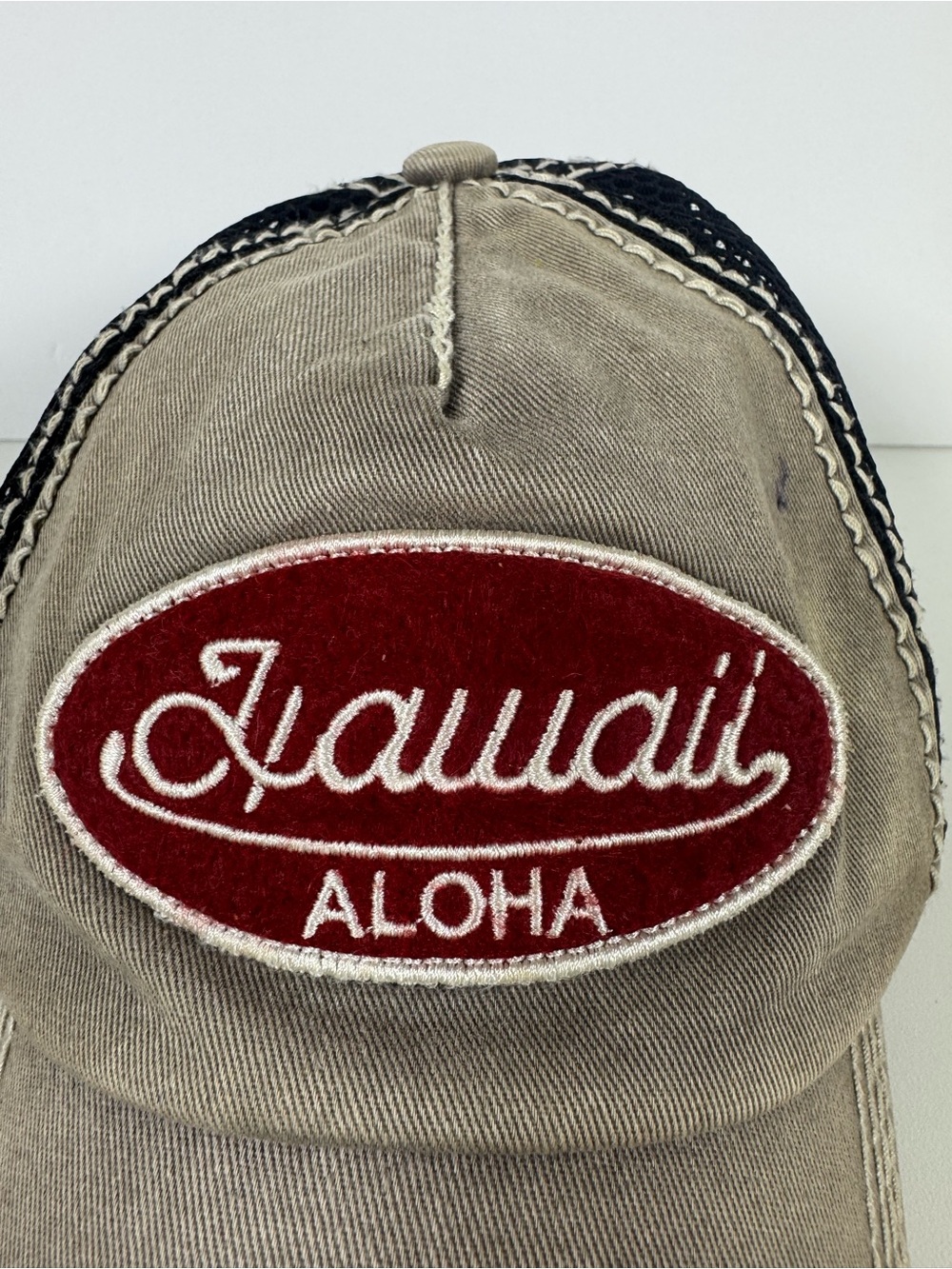 ALOHA Collection Men’s Tan Trucker Hat with Red Oval Patch